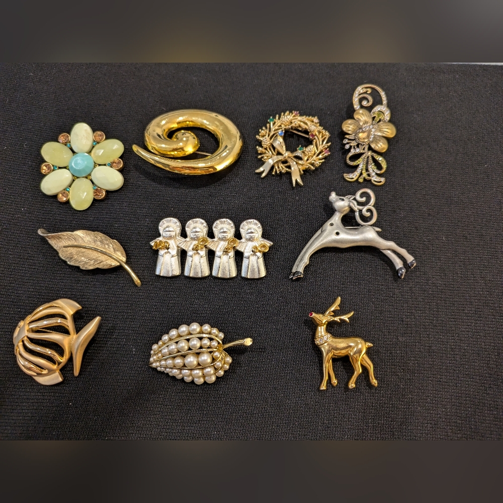 Gold and Silver Tones Brooch Set Of 10